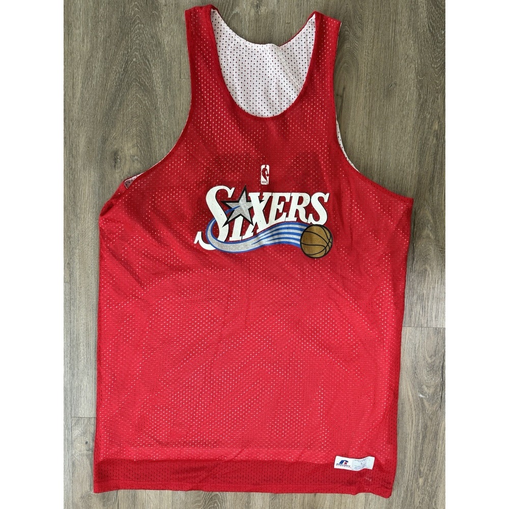 Vintage 90s Philadelphia 76ers Reversible Practice Jersey Russell Athletic L 34